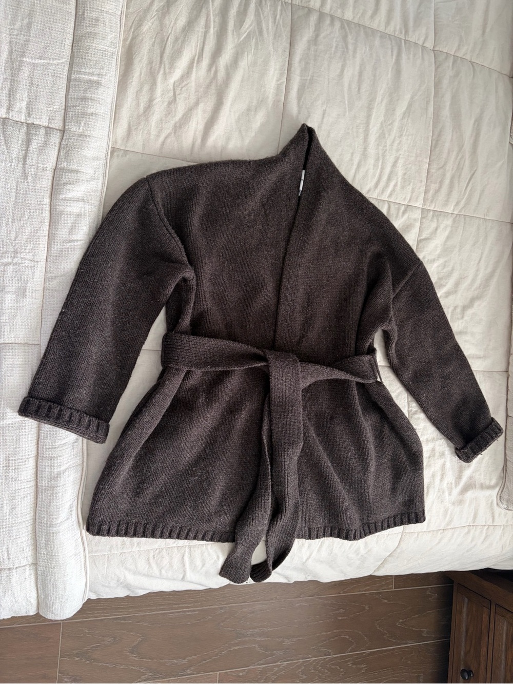 Reformation Dark Brown Shawl Collar Belted Cardigan Jacket